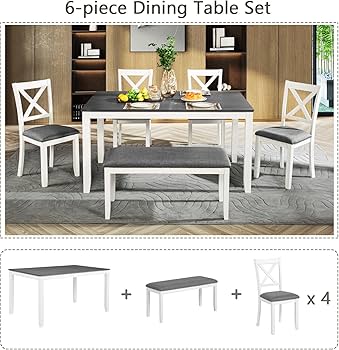 ダイニングテーブル kikiki Amazon.com: KEIKI 6-Piece Standard Height Dining Table Set with